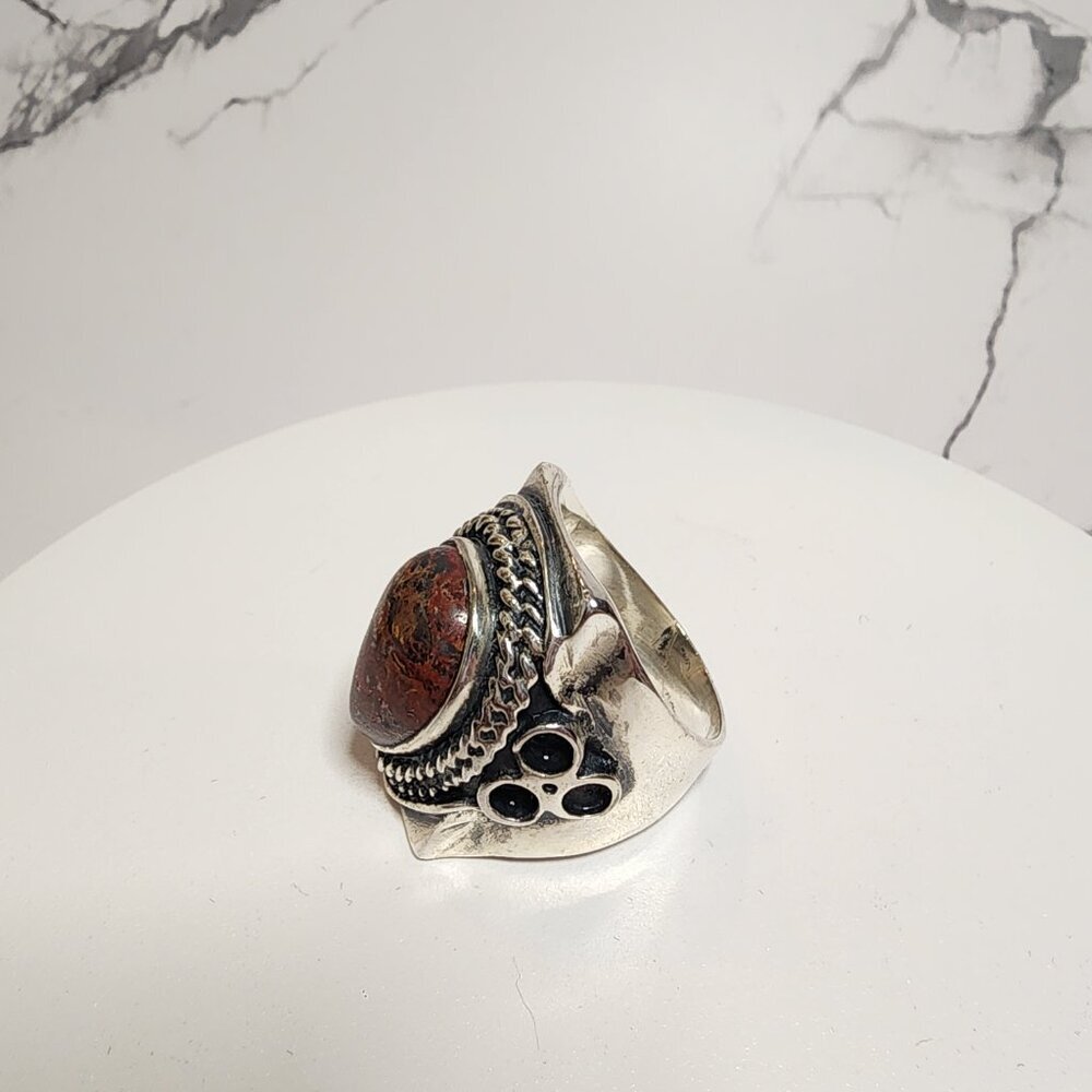 Vintage Silver Teardrop Stone Ring Size 10 - Picture 3 of 11